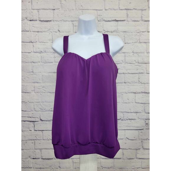 12R PURPLE A392816 Denim & Co. Beach Blouson Sweetheart-Neck Tankini - Picture 1 of 2